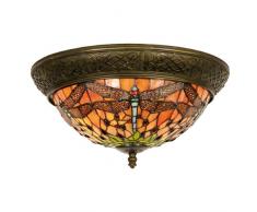 Lumilamp 5LL-5360 Plafonnier Libellule Rouge/vert style Tiffany à 38 x 19 cm 2 x E14 max 40 W 2 x Verre coloré décoratif multicolore fait main