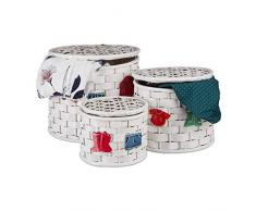 Relaxdays Lot de 3 paniers en Bambou pour Linge ou Jouets, Panier Ã Linge avec Couvercle, Blanc, Tissu, 5,5, 12 et 20 l