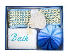 Keraiz Stella de Salle de Bain 4 pièces Combinaison Home Ensemble Cadeau loofa Ponce de Bain éponge avec 2 Bougies Spa, Bleu, 10 x 5 x 10 cm