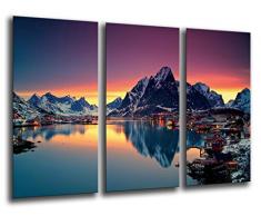 Tableau Moderne Photographique, Impression sur bois, Paysage du lac Moskenes, Norvège, 97 x 62 cm, ref. 26194