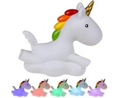 OOTB 57/9726 Veilleuse en Plastique, Licorne avec LED changeant Couleur (Piles INCL.), WeiÃ, 14,7 x 7 x 13,3 cm