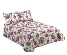 Viantala Tania 103Â Set Drap Plat pour Lit 150, Coton, Fuchsia et Blanc.