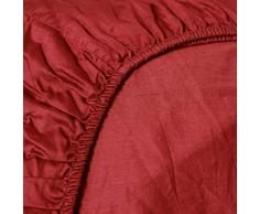 NHL Drap Housse en Satin de Coton mako 140 x 200 + 35 cm. Aurora Rouge.