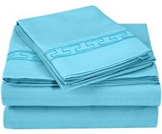 QualitÃ© supÃ©rieure Ultra Doux Poids lÃ©ger rÃ©sistant aux Rides de lit avec Broderie Regal dans Un Coffret Cadeau, 100% Microfibre brossÃ©, Aqua, Californie King Size, 4Â piÃ¨ces