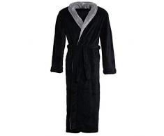 CelinaTex Nevada Peignoir De Bain, Col Châle, De Deux Couleurs, Longue, Poches Appliquées, Femme, Homme, Unisexe, Microfibre, Laine Polaire de Corail S Noir/lanthracite