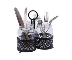 Tablecraft Farmhouse Collection Range-Couverts Lot, Comprend 3Â x bocaux en Verre, revÃªtement Poudre Rack, 650Â ML (623,7Â Gram), Noir