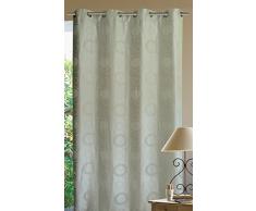 HomeMaison Rideau ameublement Gros Ronds et Fils argentÃ©s, 100% PolyesterÂ , Blanc