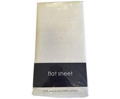 Rapport Facile dentretien Infroissable Drap Plat, Coton Polyester, Blanc, Unique