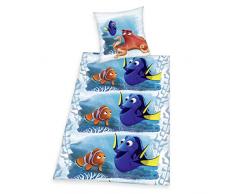 Herding Parure de lit en flanelle motif « Le monde de Dory » de Disney pour enfant Bleu/orange, Coton, bleu, 135 x 200 x cm
