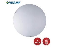 Velamp PT333 Plafonnier rond en verre poli, 30cm de diamètre. Un culot pour ampoule E27. LED compatible. Montage simple. Design classique et élégant, 40 W, Blanc