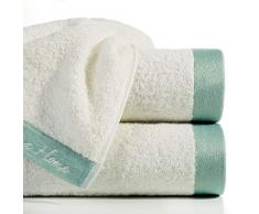 Eurofirany Lot de 3 Serviettes de Toilette en Coton avec Impression Menthe Bicolore, Simple et Sobre, Bordure en Tissu Ã©ponge, 70 x 140 cm