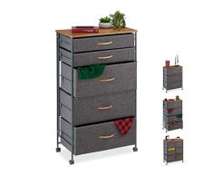 relaxdays 10026619_491 Armoire roulettes, Tiroirs en Tissu, Commode dÃ©corative, Plaque Effet Bois,HlP:96,5x58x30cm Gris, Acier, Polyester, MDF, 5 x 58 x 30 cm
