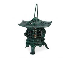 Relaxdays 10028969 Photophore, bougeoir, Porte Bougie Chauffe-Plat, Maison Fonte, Temple Asiatique, HLP 29,5 x 21,5 x 19 cm, Vert foncé, 1