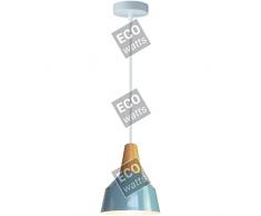 Suspension E27 Max.60W abat-jour Alu Bleu ciel et Bois clair extÃ©rieur / Blanc intÃ©rieur cable PVC L.150cm Blanc