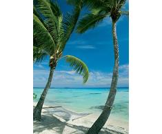 Affiche 50x70 cm Hamac sur la plage / Hammock between two palm trees on beach Anonyme