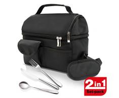 Spice Sac isotherme pour déjeuner adultes enfants étudiants + set de 3 couverts en acier inoxydable