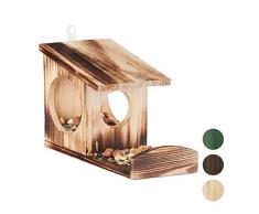 Relaxdays 10026317_972 Mangeoire pour Ã©cureuils, Distributeur de Nourriture, Ã accrocher, Bois, HLP: 17,5 x 14 x 25cm, flammÃ©, Marron, 5 x 12 x 25 cm