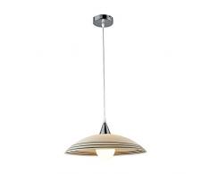 ONLI Lampe à suspension en verre, monture en métal chromé. Câble transparent, blanc satiné, rayures noires