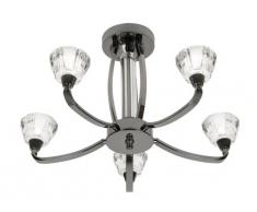 Oaks Lighting Palermo Lustre 5 lumières Chrome Abats-jour en verre Noir/transparent