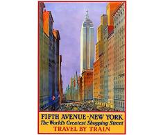 Le Poster Collective Vintage Fifth Avenue New York de Voyage en Train Art Deco Poster Format A3 29.7 cm x 42 cm Impression de qualité, Bois, Multicolore, 42 x 29.7 x 42 cm