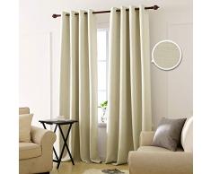 Deconovo Rideau Occultant Motif à Oeillet Anti Chaleur Isolant Thermique Epais Salon Bureau Chambre Fille 2 Pcs, Beige Foncé, 140x175cm