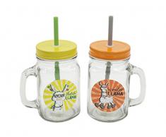Out of the blue Llama Lot de 2 Verres à Boire avec poignée Jaune/Orange dans Un Bocal à Visser Capacité 500 ML