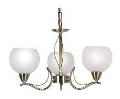 Oaks Lighting 1063/AB Luanda 3 Lustre finition laiton Antique avec abat-jours en verre opale satiné