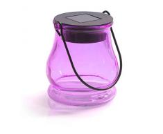 Lampe solaire en verre de lampe suspendu ou lampe de table avec panneau solaire intégré et LEDs pour léclairage en violet pour jardin, Noël, lintérieur et lextérieur avec décoration à remplir