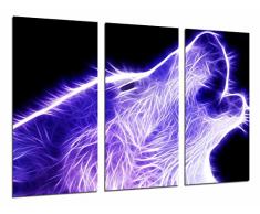 Tableau Moderne Photographique, Impression sur bois, Loup hurlant des animaux sauvages modernes, lumières pourpres, 97 x 62 cm, ref. 26963