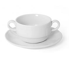 H&H 4365064 Tasse Bouillon avec Plat Alba, Porcelaine, Blanc