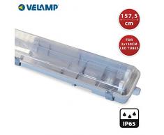 Velamp NEPF258 extÃ©rieur Ã©tanche IP65 pour 2 Tubes LED de 150 cm (Non fournis). Plafonnier de Jardin. PrÃ© cÃ¢blÃ©. Montage Simple. Longueur 157,5 cm, Acrylonitrile butadiÃ¨ne styrÃ¨ne, Gris