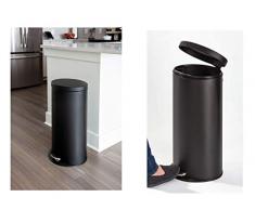 iDesign 44317EU pédale contenance 30 L, Ronde en Acier Inoxydable pour la Cuisine, Poubelle métallique avec Seau intérieur en Plastique et Dessous antidérapant, Noir, 33, 25, 5 cm x 64, 4 cm