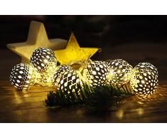 Home & Style Guirlande avec boules en métal, 10 LED blanc chaud, câble dalimentation 30 cm, 2 piles AA non incluses, 8086 Grosses boules argent