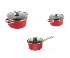 Galileo Casa 2197967 Lot de 6 casseroles 20/24 avec 3 tasses rouges, acier au carbone