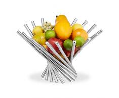 Relaxdays 10027649 Bol Moderne pour Fruits, Acier Inoxydable, Panier en Ã©ventail, Design, corbelle, lÃ©gumes,HxD26x38cm,Argent