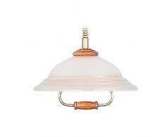 Tosel E1044 Suspension, Bois hêtre, Verre centrifugée, M&B PVC, E27, 100 W, Laiton