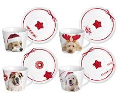 Home Chiens Service Tasses Ã ThÃ©, avec Assiettes, Porcelaine, Blanc, 4 PiÃ¨ces
