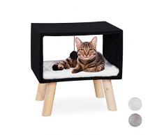 Relaxdays 10027856_46, balle de jeu & coussin, niche de chat, tabouret, 41 x 40,5 x 30,5 cm, noir, bois, Taille Unique