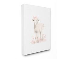 Stupell Industries Sweet bÃ©bÃ© Agneau avec nÅud Rose surdimensionnÃ© tendue sur Toile DÃ©coration Murale, Multicolore