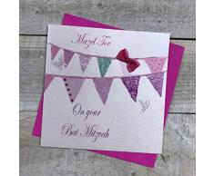 White Cotton Cards Mazel Tov fanions sur Votre Bat Mitzvah Fait Main Carte juif