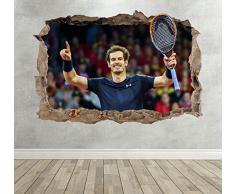 Wall Decor 247 Sticker Mural 3D Andy Murray en Forme de Tennis, pour Chambre de garÃ§ons, Filles, Paysage Moyen 50 cm x 35 cm