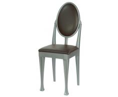 High Street Design Argent Lot de 4 chaises de salle à manger avec pieds Nuovo Coussins et simili cuir Marron foncé