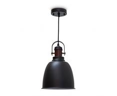 Relaxdays 10019106 Luminaire suspension lampe de plafond GLOCCA H x l x P 134 x 24 x 24 cm hauteur réglable abat-jour en forme de cloche en métal plafonnier noir