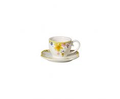 Villeroy & Boch Spring Awakening Tasse avec soucoupe et porte-bougie décoratif en porcelaine Jaune/blanc 10 x 10 x 5 cm