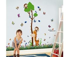 Walplus Autocollant Mural Singe Hauteur Mesure & 3D Papillons Amovible Auto-Adhésif Mural Art Stickers Vinyle Maison Décoration DIY Salon Chambre Bureau Décor Peint Enfants Chambre Cadeau, Multicolore