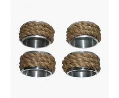 Better & Best Jgo Lot de 4 serviettes de table rondes en mÃ©tal et corde ArgentÃ©/marron 5 x 5 x 3 cm