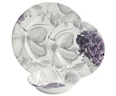 Fairmont & Main ClÃ©matite Ensemble de Vaisselle, Violet et Gris, Lot de 12