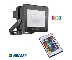 Velamp IS744 Projecteur LED SMD 20W. Choix de 15 couleurs RGB sÃ©lectionnables par tÃ©lÃ©commande. IntÃ©rieur ou extÃ©rieur: IP65. Avec connecteur easy conenct, Aluminium, 20 W, Noir