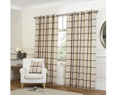 Rapport Plaid Check Rideaux Ã Åillets, Polyester, Naturel, 46 x 90-inch