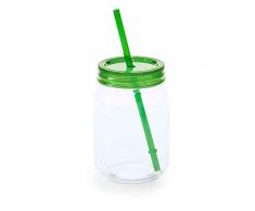eBuyGB 600 ML Multi Couleur Mason Jam Cocktail Boire Bocal avec Straw-BP fête Gobelet, sans BPA, Plastique, Vert, 19 x 8.41 x 7.39 cm